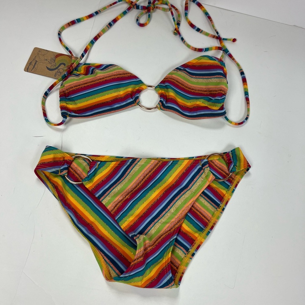 Two pieced Rainbow striped OP swim wear bikini set. New with tags